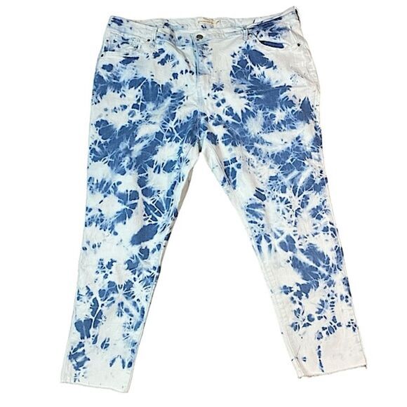 Levi’s 721 Wms Sz 22W Blue Tie Dye High Rise Skinny Raw Hem Stretch Jeans - Picture 1 of 6